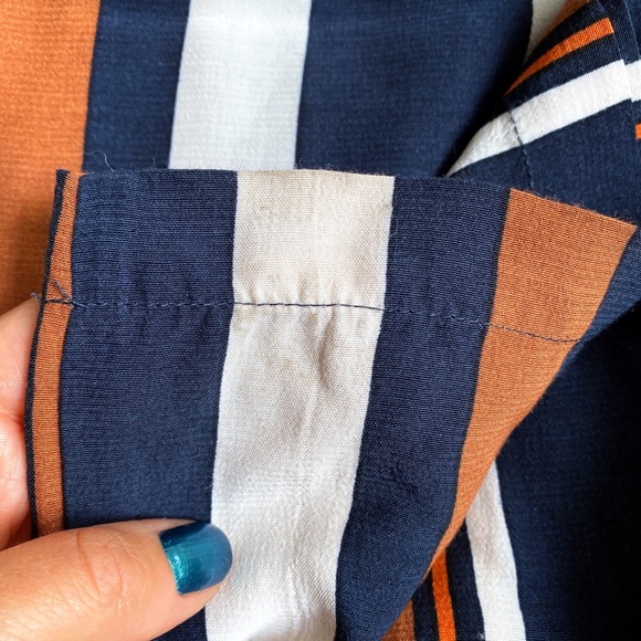 🍂 TOPSHOP DARK BLUE BURNT ORANGE WIDE LEG HIGH WAIST STRIPE PANTS! - Picture 10 of 12